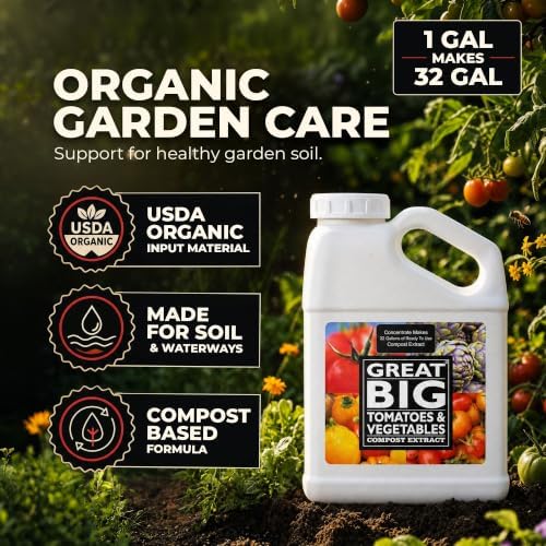 Great Big Tomatoes and Vegetables Liquid Fertilizer Booster - Organic Soil Conditioner, Liquid Compost Extract with Humic Acid, Fertilizer Activator for Big Vegetable Yields, 70 Minerals - 32 Ounce