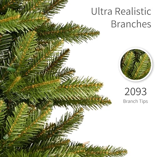 Puleo International 7.5ft Pre-Lit Slim Fraser Christmas Tree with 500 Warm White LED Lights, 1453 Realistic Dense Branch Tips, Easy Setup Artificial Trees with Sturdy Metal Stand