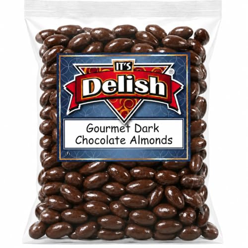 Gourmet Dark Chocolate Covered Almonds by Its Delish, 1 lb Bulk Bag | Almond Nuts Dipped Chocolates Healthy Candy Snacks | Dairy Free, Vegan, Kosher