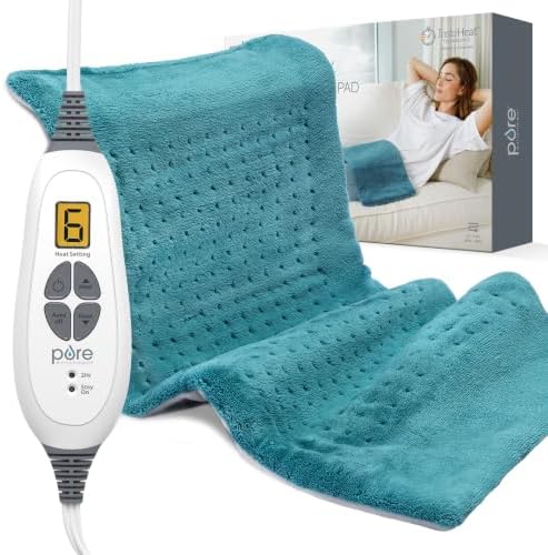 Pure Enrichment® PureRelief® XL Heating Pad - 12" x 24" Electric Heating Pad for Back Pain & Cramps, 6 Heat Settings, Soft Machine Wash Fabric, Auto-Off & Moist Heat (Charcoal Gray)