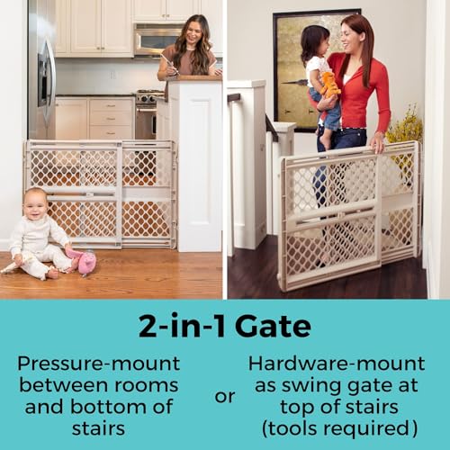 Toddleroo by North States - Supergate Ergo Baby Gate: Plastic Baby Gate for Stairs & Doorways - Adjustable Indoor Safety Gate - Made in USA - 26 to 42 Inches Wide - 26 Inches Tall - Ivory