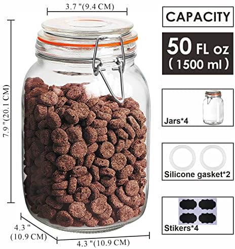 Qianfenie 1.1 Gallon Wide Mouth Airtight Glass Storage Containers with Lids
