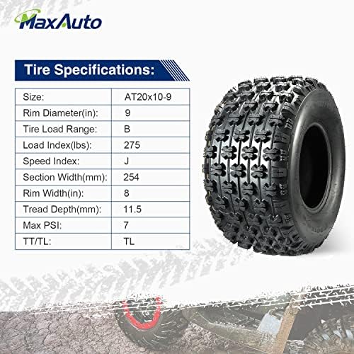 MaxAuto Set of 4 Sport ATV Tires 22x7-10 Front & 20x10-9 Rear UTV Tires 4PR 22x7x10 ATV Quad -Tire - 10077/10081, 4 Pack in 2 Packages