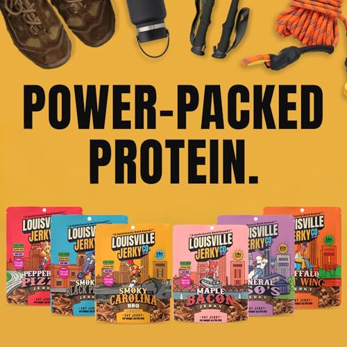 Louisville Jerky Co. Traditional Vegan Jerky Pack, 3 oz, 5-Pack | Plant Based, High Protein Snack, Vegetarian Friendly, BBQ, Buffalo, Maple Bacon, Pepperoni Pizza, Black Pepper