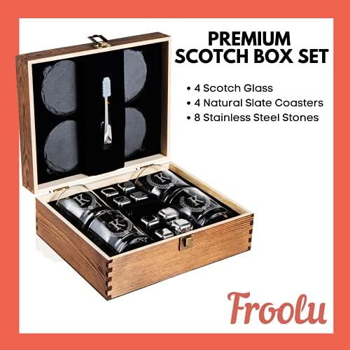Customized Whiskey Gifts for Men - Personalized Scotch Glass Gift Set with Box - Engraved Wisky Rocks Glasses for Boyfriend, Husband