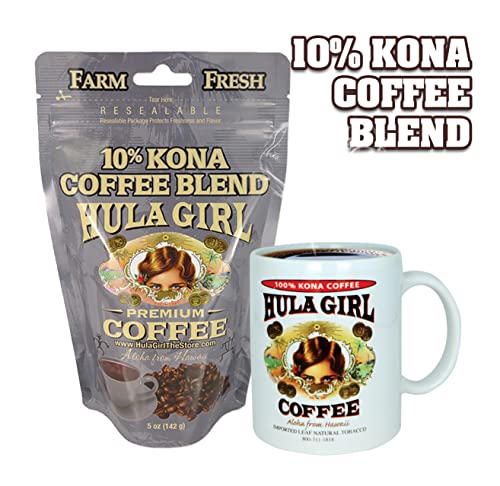 Hula Girl 10% Kona Ground Coffee, Grown in Hawaii, Hand Picked, Sun Dried, Fresh Roasted and Packed in Hawaii for 30 years, 7 Ounce
