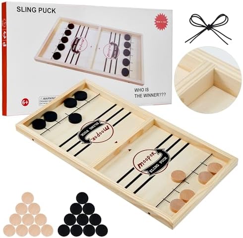 moopok Fast Sling Puck Game - Fast Action Super Foosball Table Desktop Battle Slingshot Wooden Air Hockey Board Game -Guaranteed Fun for Family Game