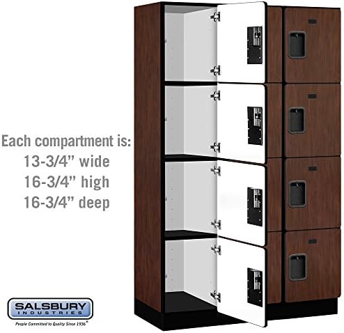 Salsbury Industries 4-Tier Extra Wide Designer Wood Locker with Three Wide Storage Units, 6-Feet High by 18-Inch Deep, Mahogany