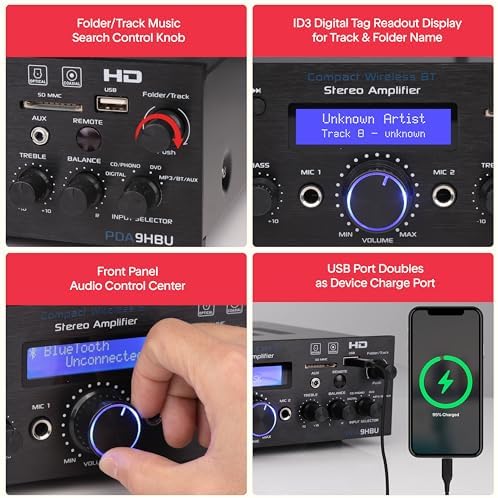 Pyle Wireless Bluetooth Home Stereo Amplifier - Multi-Channel 200 Watt Power Amplifier Home Audio Receiver System w/HDMI, Optical/Phono/Coaxial