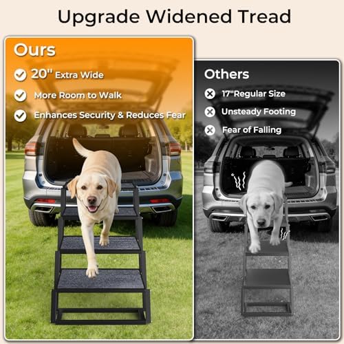 URPOWER Dog Stairs for Large Dogs Extra Wide 20" with 5-Step Dog Ramp Steps | Foldable Pet Stairs, Detachable for Car High Bed
