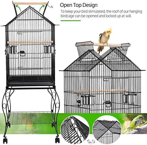 Yaheetech 57" Open Top Bird Cage with Detachable Rolling Stand & Storage Shelf, Parrot Cage for Cockatiels, Quaker, Conures