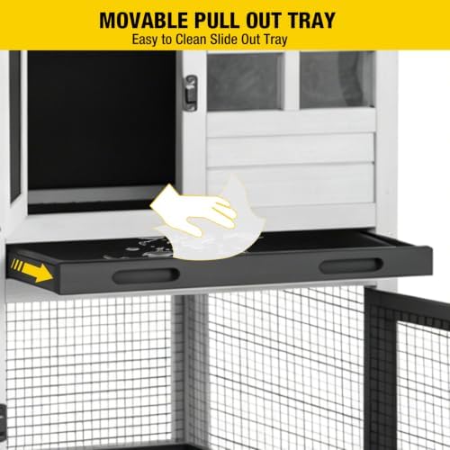 Aivituvin 103.2" L Rabbit Hutch Indoor Outdoor Bunny Cage with Run,Guinea Pig House Pull Out Upper Tray (103.2" L x 25.2" W x 36.2" H, Grey-2 Sets)