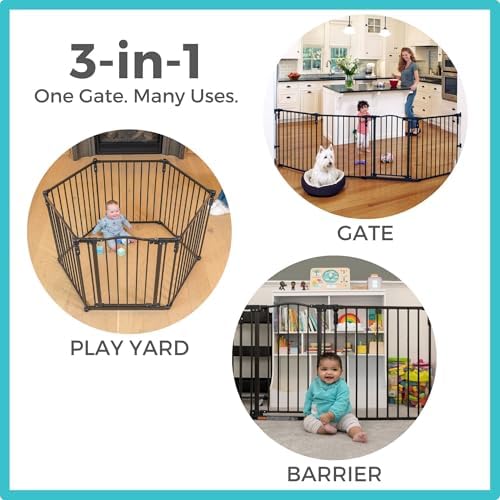 Toddleroo by North States - 3 In 1 Arched Décor Metal Superyard Baby Play Yard: 6 Panel Playpen, Baby Gate, or Extra Wide Baby Fence - Encloses Up to 10 Square Feet - 30 Inches Tall - Matte Bronze