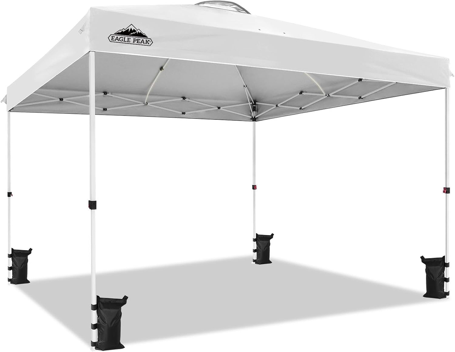 EAGLE PEAK 10x10 Pop Up Canopy Tent Easy Up Canopy Outdoor, White | Patented PeakPush™ Center Lock, 1 Person Setup Portable Pop Up Tent, Beach, Markets, Camping Sport Events, Wheeled Carry Bag