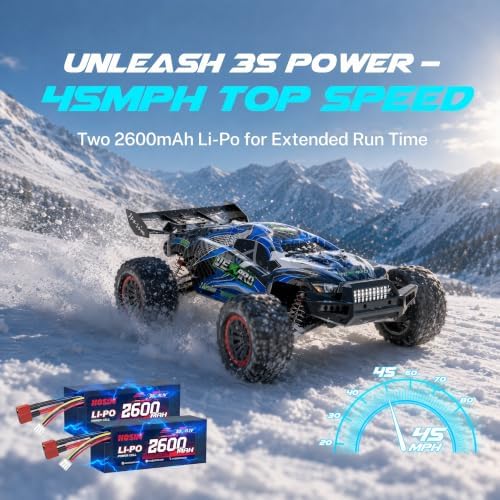 Hosim Mini 1:8 45+ MPH Fast Brushless RC Cars for Adults with 3S Battery | All Terrain Adult RC Trucks, 3650 Brushless Motor (2800KV) 60A ESC