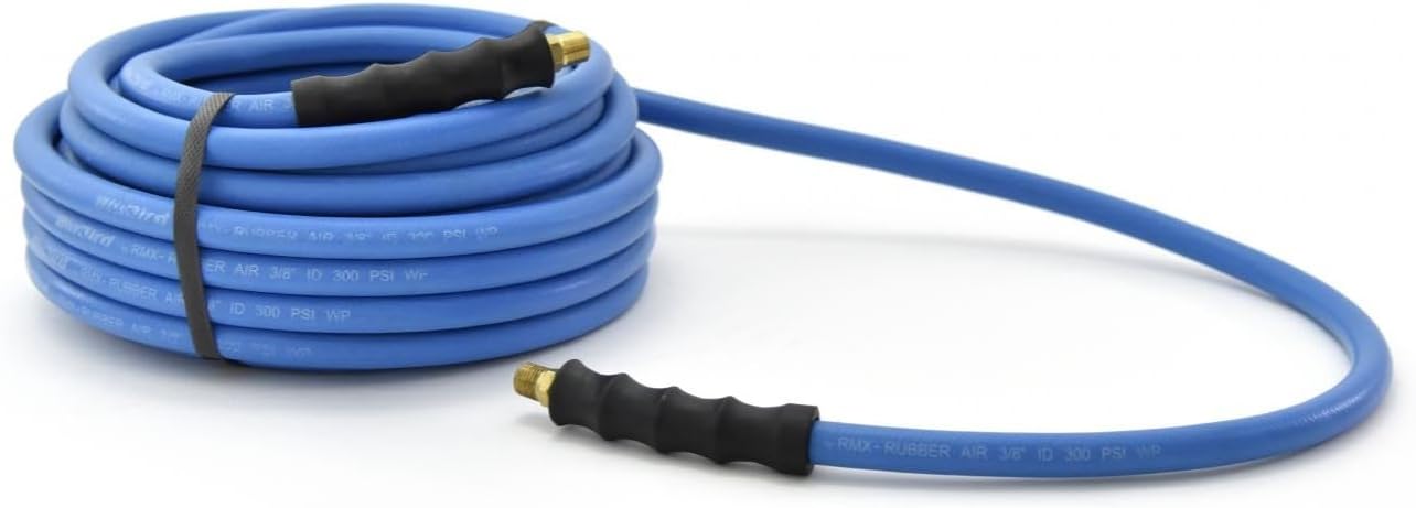BLUBIRD BB3850 3/8" x 50' Rubber Air Hose, 100% Rubber, Lightest, Strongest, Most Flexible, 300 PSI, 50F to 190F Degrees, Ozone Resistant, High Strength Polyester Braided | High-Performance Pneumatic Hose for Automotive Construction & Industrial, Durable…