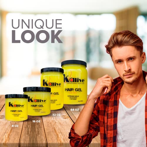 KALIVE Men's Hair Styling Gel 8 oz, Strong-Hold and Light Shine all day, No Flaking.