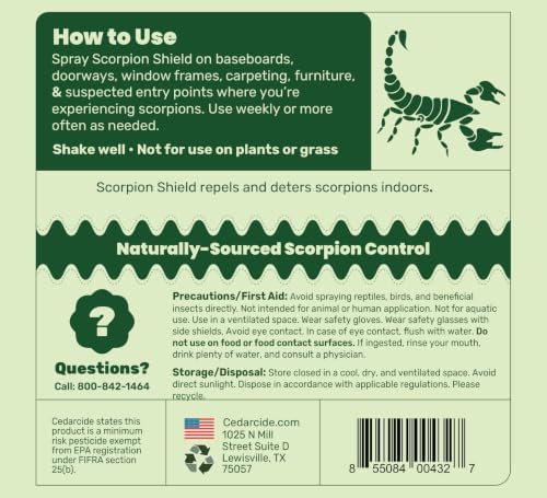 Cedarcide Scorpion Shield (Gallon) Indoor Cedar Oil Pest Control Spray - Kills & Repels Scorpions and Other Pests Guaranteed - Pet Safe