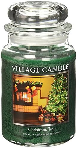 Village Candle Christmas Tree Large Glass Apothecary Jar Scented Candle, 26 oz, Green