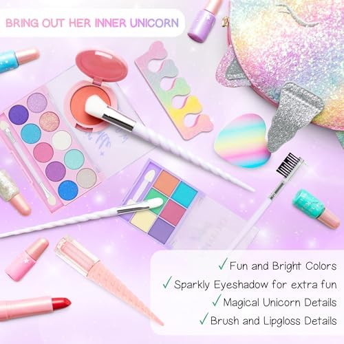 Kids Real Makeup Kit with Unicorn Purse Non Toxic Washable Make Up Set