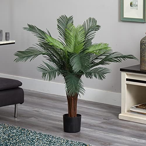 Nearly Natural 3 ft UV-Resistant Artificial Cycas Tree with Pot | Lush Realistic Palm Tree Foliage, Faux Greenery with 15 Robust Leaves