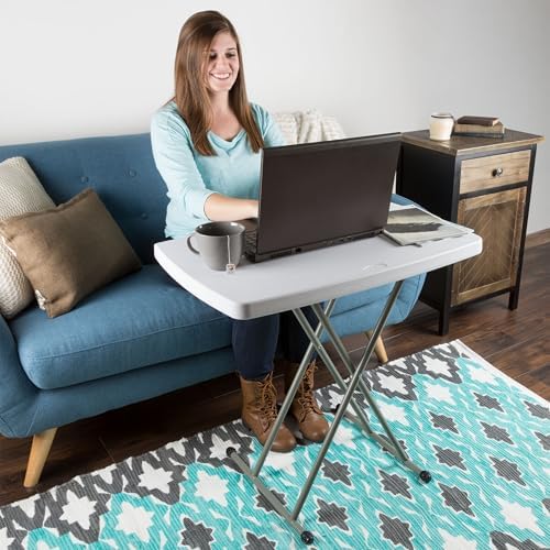 Lavish Home Small Adjustable Folding TV Tray Table, White, 19”H-24”H-28”H | Indoor and Outdoor Portable Lightweight Table, Plastic Snack Table, Small Desk for Laptop, Cards, Camping, Crafting, Party