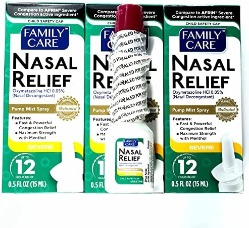 Nasal Relief Spray, Pump Mist, Anti-drip, Severe Congestion, (Oxymetazoline HCI ) 12 Hours, 3 Pack. by Assured
