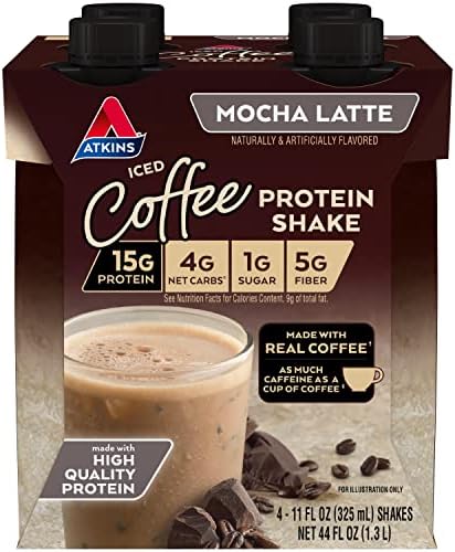 Atkins Dark Chocolate Royale Protein-Rich Shake. Rich and Creamy with Protein. Keto-Friendly and Gluten Free. (4 Shakes), 11 Fl Oz