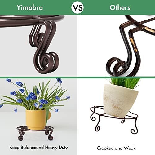 Yimobra 2 Pack Plant Stand for Flower Pot Heavy Duty Potted Holder Indoor Outdoor Metal Rustproof Iron Garden Container Round Supports Rack for