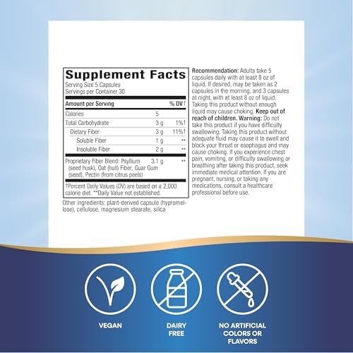 Nature's Way Fiber Fusion Daily Capsules, Digestive Health Support*, 150 ct | 3.1 g per Serving, Proprietary Fiber Blend, Psyllium Husk Capsules with Oat Bran, Guar Gum, Pectin, Vegan
