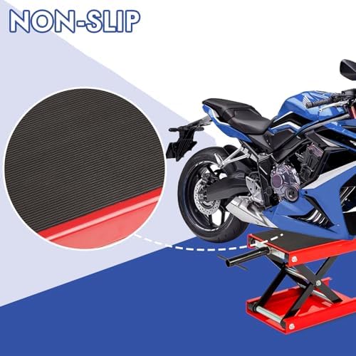 SUNROAD 1100 lb Motorcycle Scissor Lift Jack, Red | Compact Quick Lift Stand, For Dirt Bikes, ATVs & Scooters, Center Jack, For Home Garage & Track Maintenance