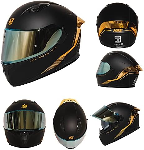 HAX Obsidian Full Face Dual Visor Adult Motorcycle Helmet for Motorbike Street Bike with Pinlock Ready DOT Approved Matte Black Gold L