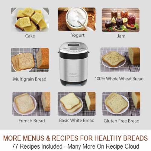 KITCHENARM 29-in-1 SMART Bread Machine with Gluten Free Setting 2LB 1.5LB 1LB Bread Maker Machine with Homemade Cycle - Stainless Steel Breadmaker