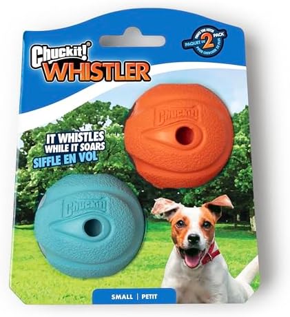 Chuckit! The Whistler Ball Dog Toy, Small (2 Inch Diameter) for Dogs 0-20 lbs, Pack of 2