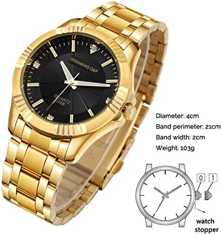 DREAMING Q&P Fq-005 Classic Style Gold Stainless Steel Mens Wrist Watches with Crystals for Man