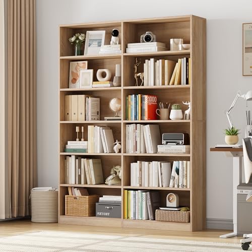 Bookshelf Tall Bookcase, 6-Tier Double Wide Bookshelves, White | Freestanding Display Storage Shelves, Tall and Large Book Shelves for Home Decor Bedroom, Living Room, Home Office, Library