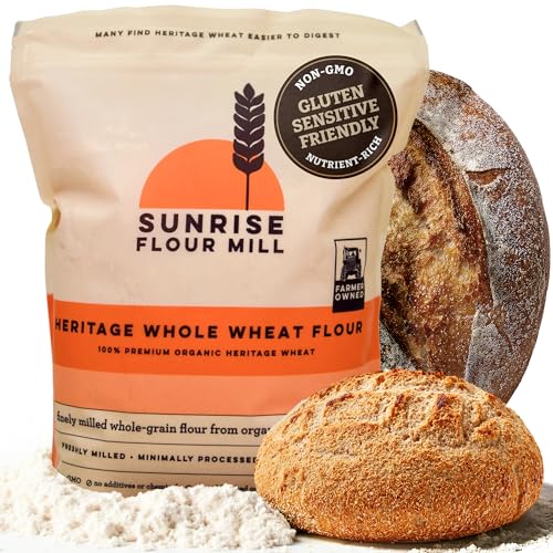 Sunrise Flour Mill Organic Heritage Whole Wheat Flour - 2 lbs | Easier to Digest with Less Bloating | No Bleaching or Bromating | Zero Additives