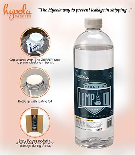 Hyoola Liquid Paraffin Lamp Oil - Clear Smokeless, Odorless, Ultra Clean Burning Fuel for Indoor and Outdoor Use - Highest Purity Available - 32oz