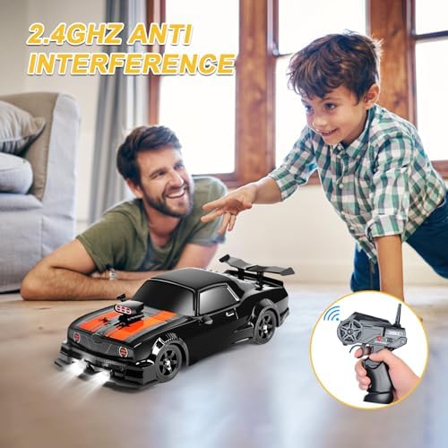 Fistone RC Drift Car 2.4GHz 1:16 Scale 4WD 18KM/H High Speed Remote Control Car with LED Lights, 2 Batteries and Rubber Tire