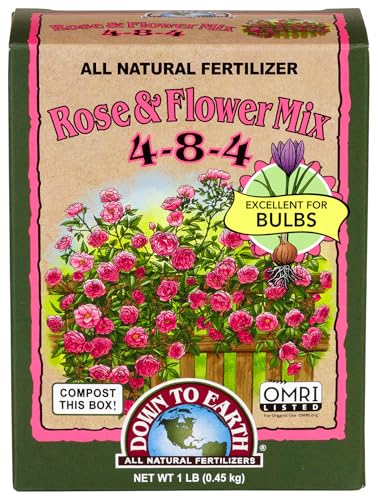 Down To Earth All Natural Fertilizers Organic Rose & Flower Mix - 1 lb | Plant Food for Roses, Bulbs, Flowers, Ornamentals, Perennials, 4-8-4 Formula for Flower Beds, Container Gardens