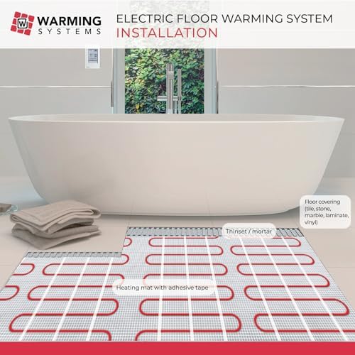 40 Sq Ft 120V Electric Floor Heating System Mat Kit | Premium UDG4-4999 touchscreen thermostat with built-in GFCI, Heating mat, floor sensor & installation monitor included.