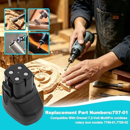 CREABEST 7.2V 3500mAh Ni-MH Battery Compatible with Dremel 757-01 7700 | MultiPro Cordless Rotary Tool Models Replacement for Dremel 7700-01 7700-02