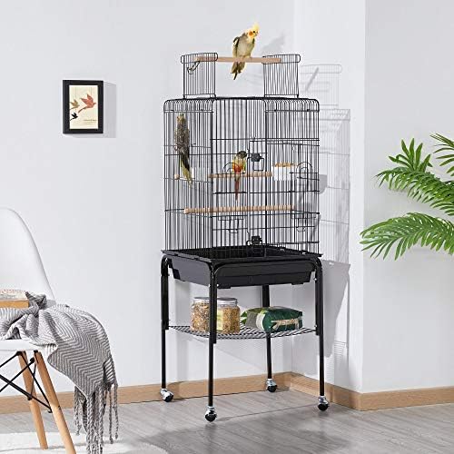 Yaheetech 53.5" Open Top Parrot Bird Cage with Detachable Rolling Stand, Roof Play Flight Cage for Cockatiels, Sun Conures