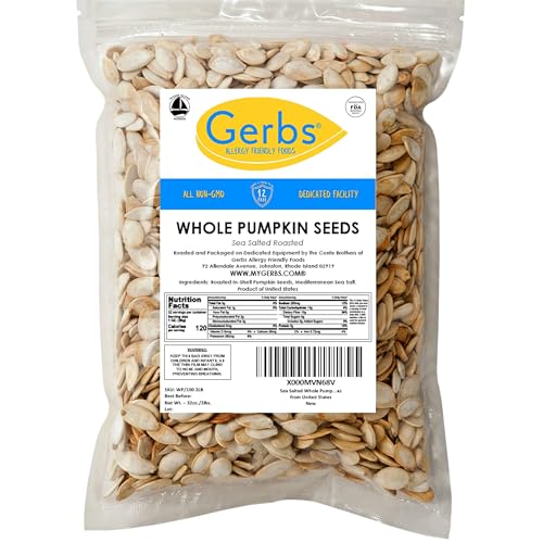Sea Salted Roasted Pumpkin Seeds in Shell by Gerbs – 2 LBS - Top 11 Food Allergen Free & Non GMO - Premium Whole Pepitas