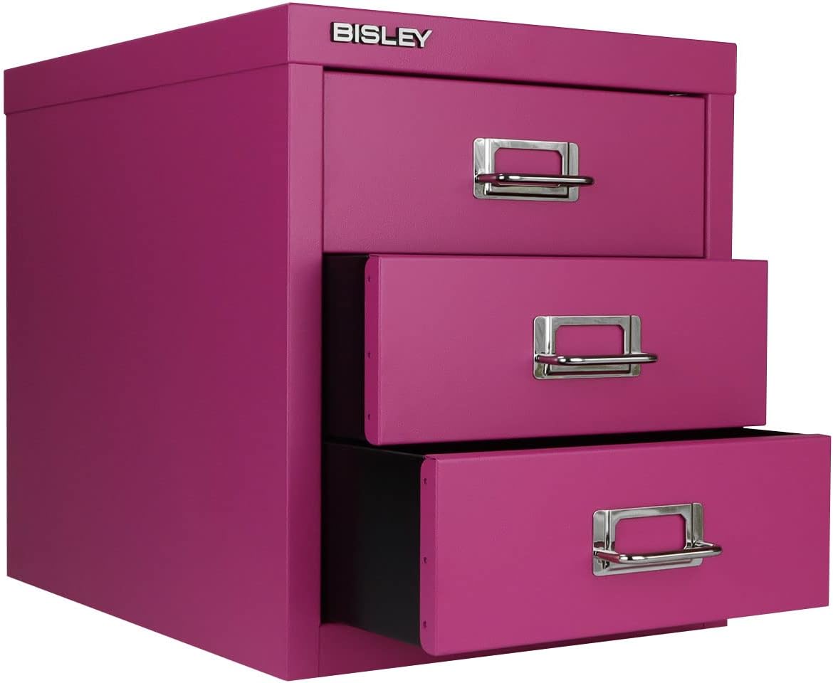 5-Drawer Steel MultiDrawer Cabinet - Orange, by Bisley | Chrome Pull Handles with Label Holders, Powder-Coated Steel, Removable Drawers, Desktop Storage, Labels Included
