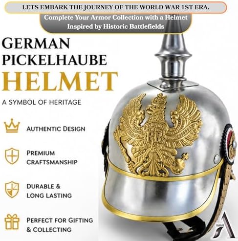 AnNafi® German Pickelhaube Military Helmet, Steel Imperial Prussian Officer Spiked, WWI & WWII Helmets Replica
