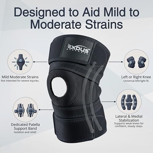 Knee Brace for Men & Women with Patented 4-Way Adjustable Support | Wraparound knee support, dual side stabilizers for patella, Meniscus