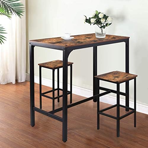 VEIKOU 47'' Industrial Bar Height Table, High Pub Table with Adjustable Legs and Sturdy Metal Frame, Rustic Brown