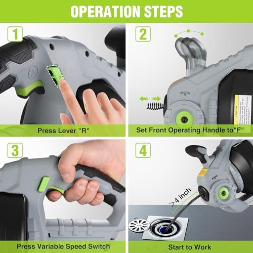 WORKPRO 20V Cordless Electric Drain Auger, 25 ft Plumbing Snake, 2.0Ah Battery | Suitable for 3/4" to 2" Pipes, Including Sinks, Toilets, Showers