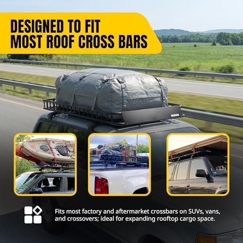MaxxHaul Steel Roof Rack Cargo Basket, 46" x 36" x 4.5" Roof Top Carrier, Universal Fit for Cars, SUVs, Vans, and RVs, 150 lb Capacity, Weather-Resistant Easy-Install Cargo Storage (70115)